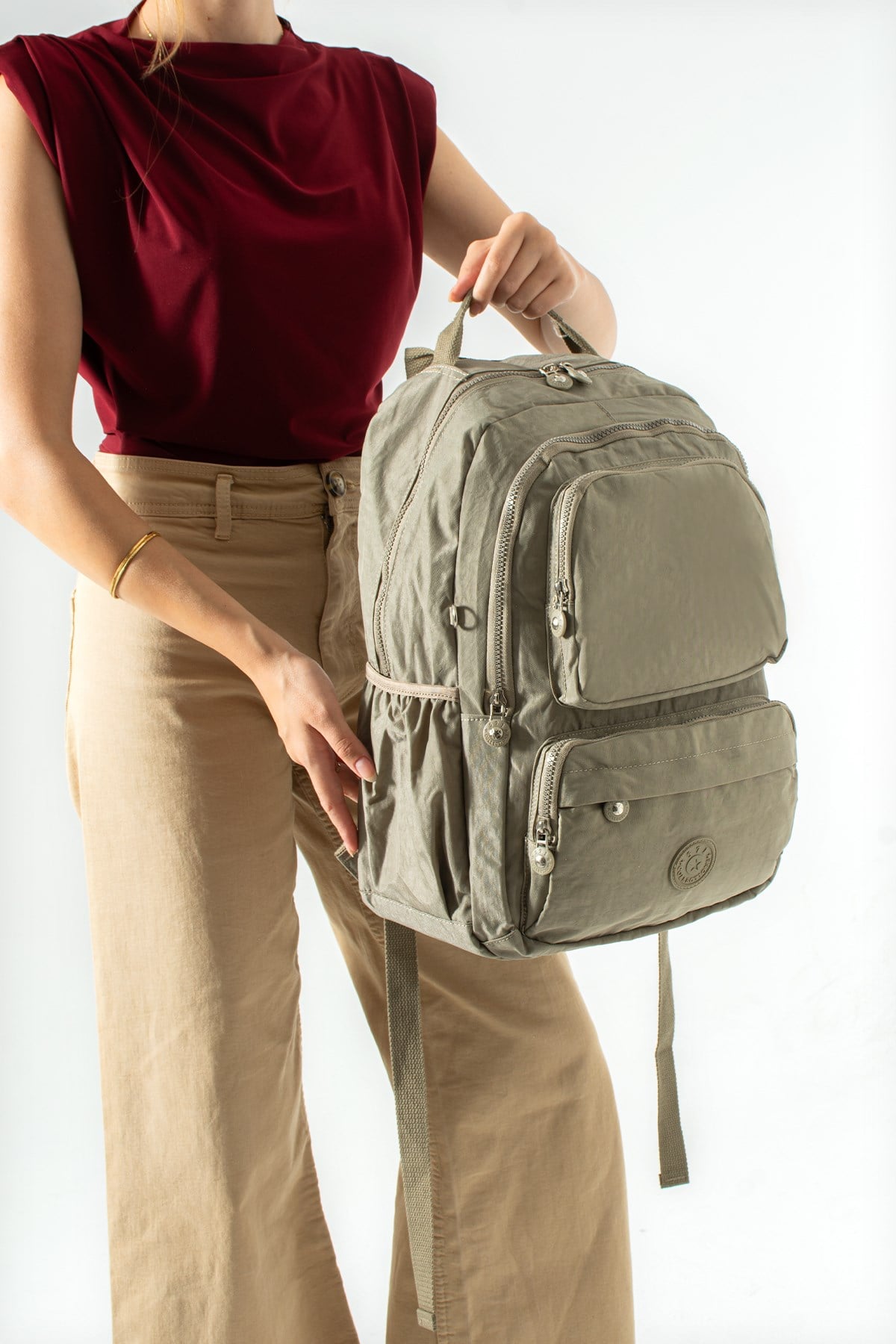 Ultra Hafif Çok Cepli Su Geçirmez Sırt Çantası Unisex Vizon (Model: 571-2H)