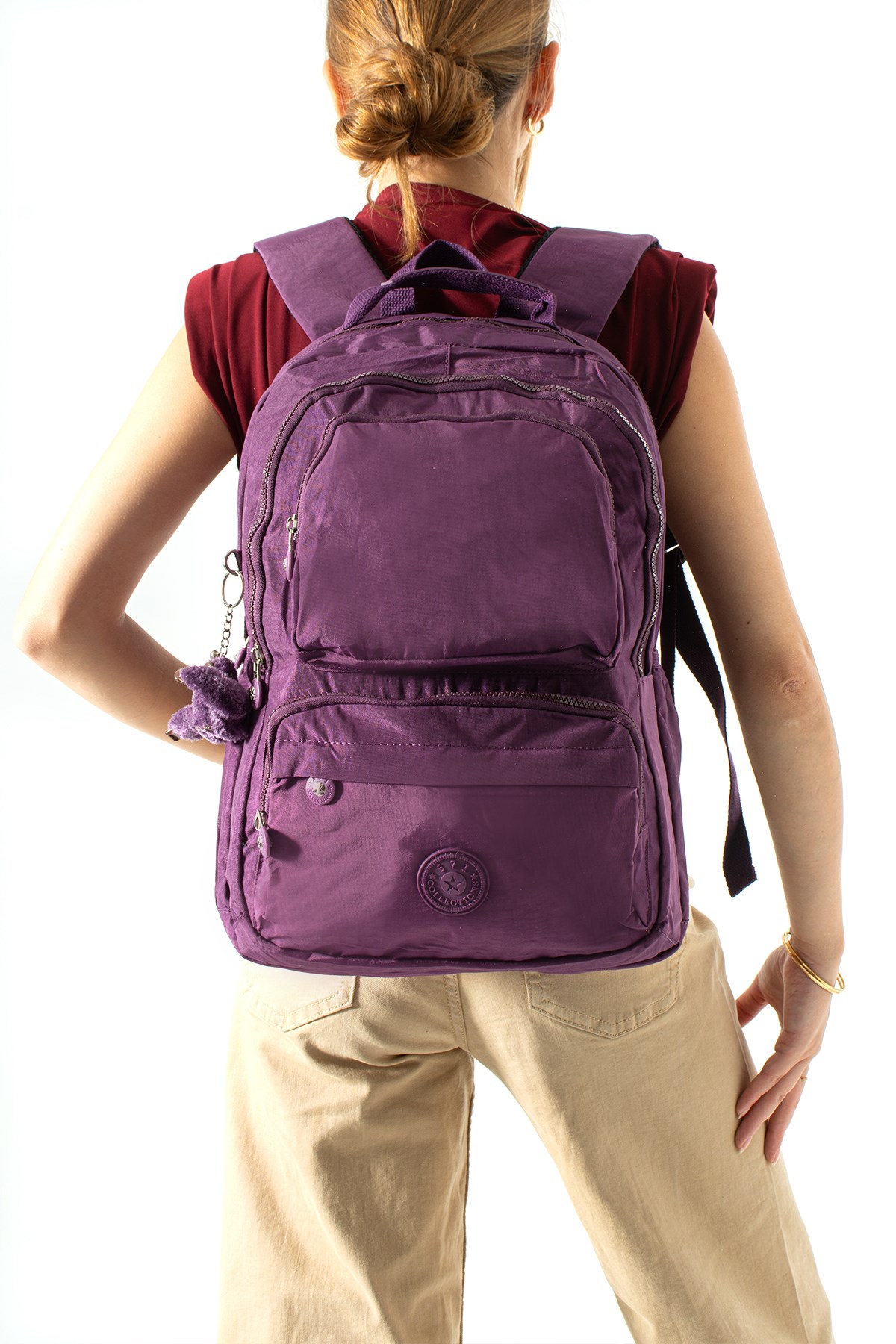 Ultra Hafif Çok Cepli Su Geçirmez Sırt Çantası Unisex Mor (Model: 571-2H)