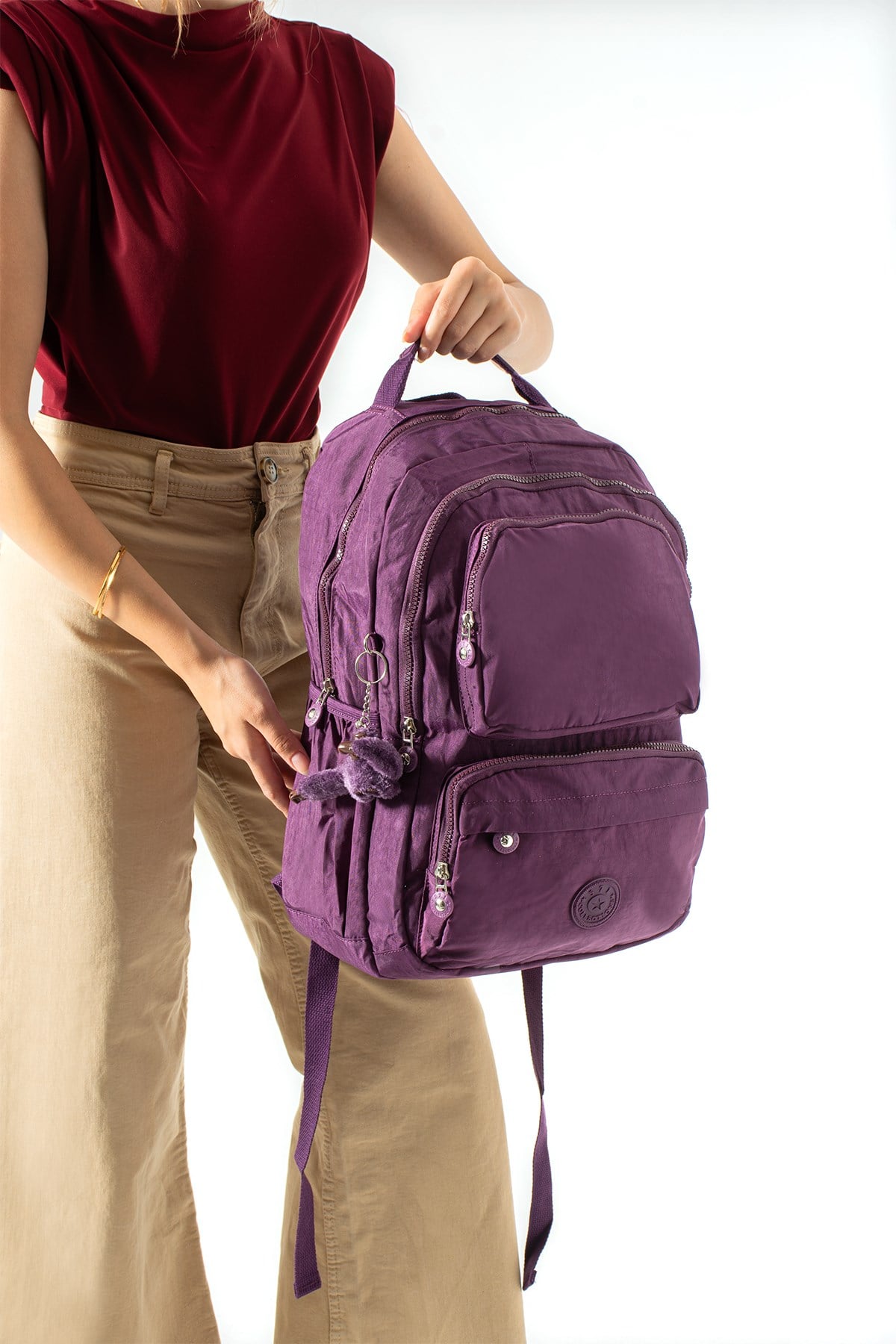 Ultra Hafif Çok Cepli Su Geçirmez Sırt Çantası Unisex Mor (Model: 571-2H)