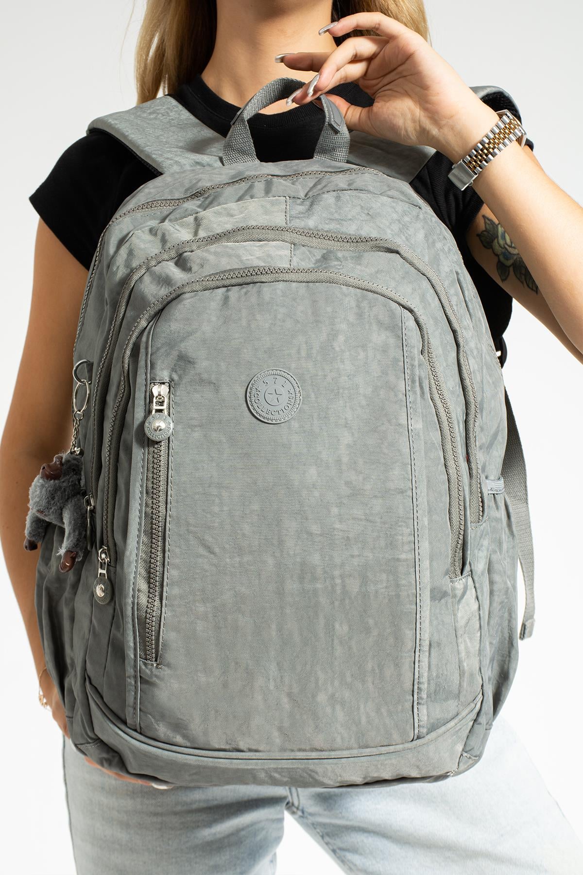 Ultra Hafif Çok Cepli Su Geçirmez Sırt Çantası Unisex Gri (Model: 571-1D)