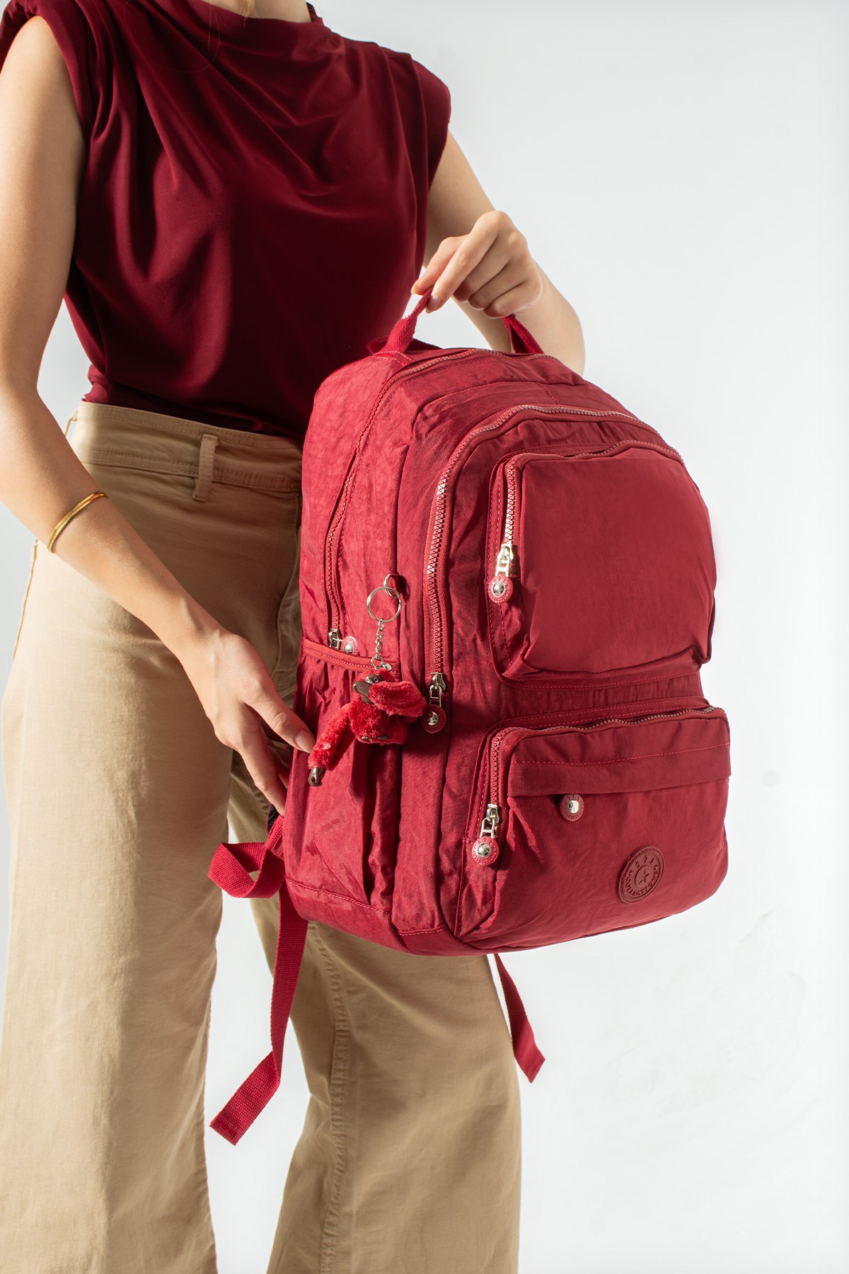 Ultra Hafif Çok Cepli Su Geçirmez Sırt Çantası Unisex Kırmızı (Model: 571-2H)