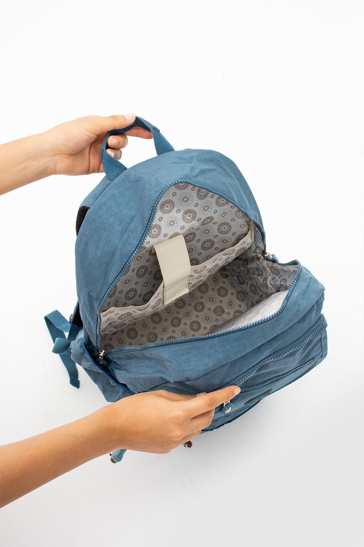 Ultra Hafif Çok Cepli Su Geçirmez Sırt Çantası Unisex Mavi (Model: 571-2E) 