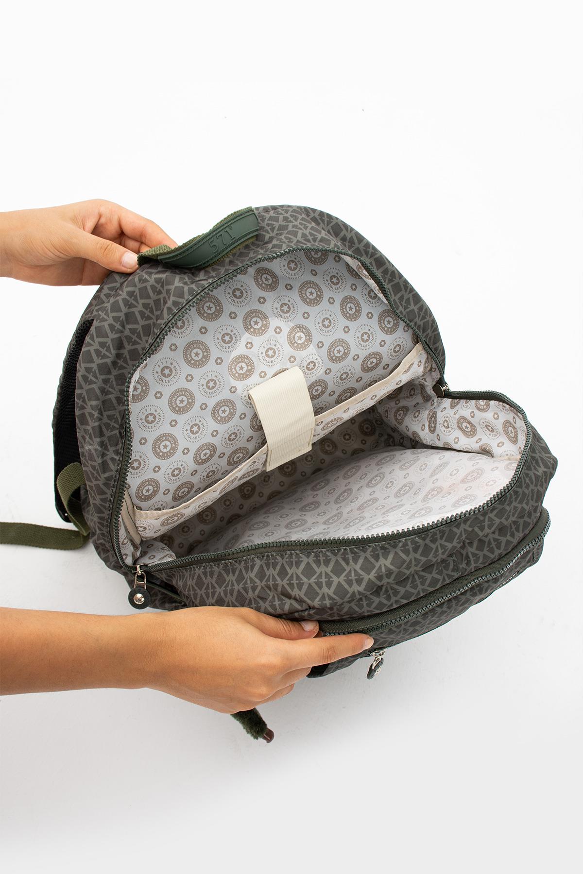 Ultra Hafif Çok Cepli Su Geçirmez Sırt Çantası Unisex Desenli Yeşil (Model: 571-2E) 
