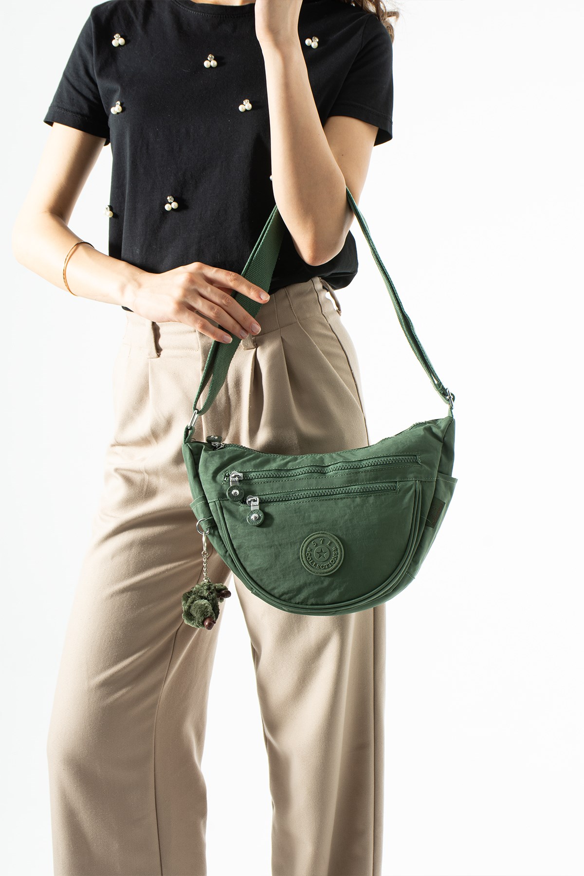Ultra Hafif, Çok Cepli, Yarım ay (crescent) Çapraz Askılı kol, Omuz Çantası Yeşil Model: 571-7L