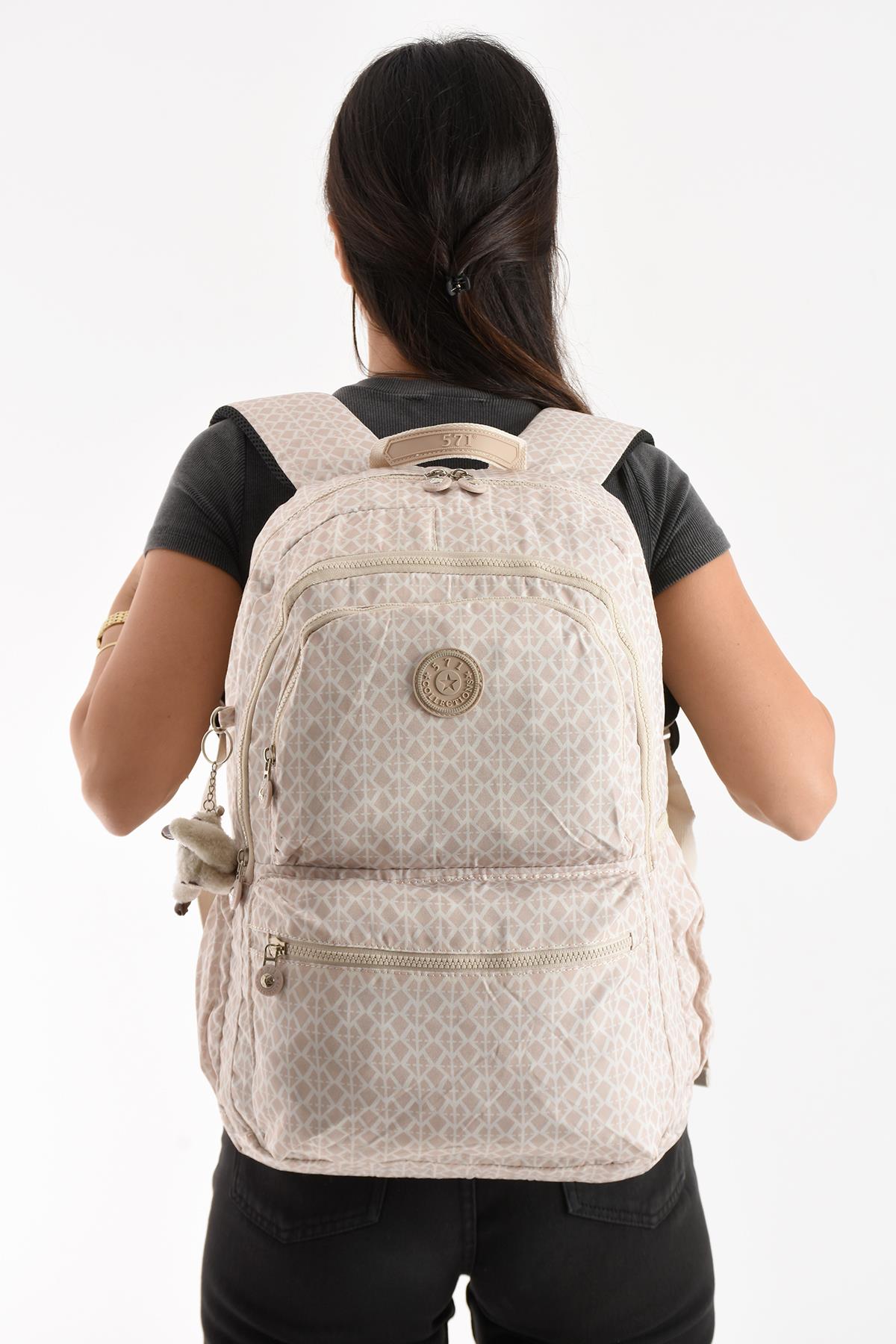 Ultra Hafif Sırt Çantası Okul Seyahat Unisex Desenli Krem (Model: 571-1C) 