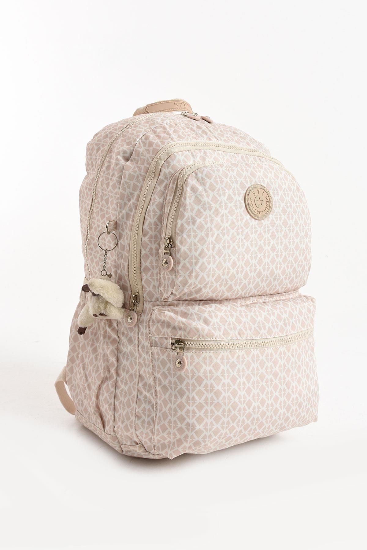 Ultra Hafif Sırt Çantası Okul Seyahat Unisex Desenli Krem (Model: 571-1C) 