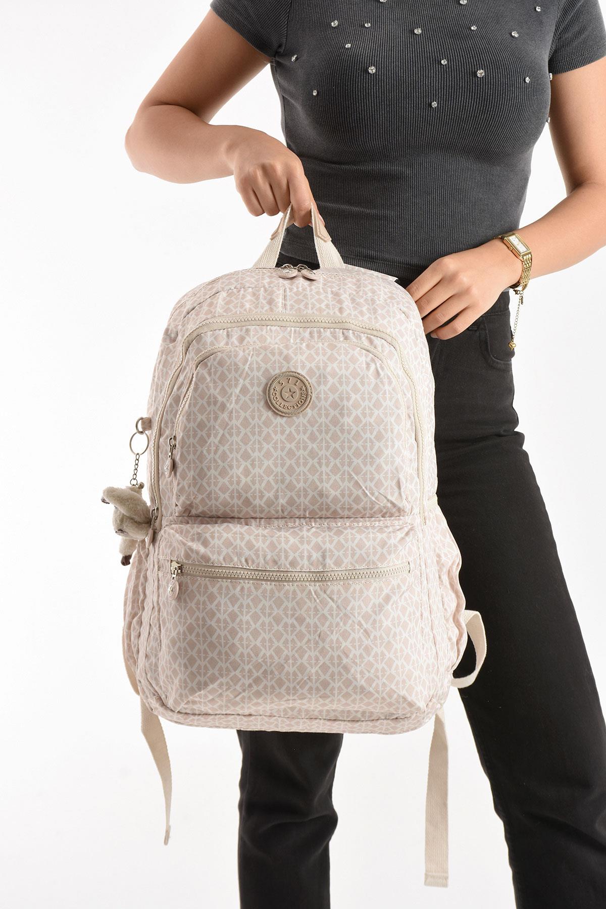 Ultra Hafif Sırt Çantası Okul Seyahat Unisex Desenli Krem (Model: 571-1C) 