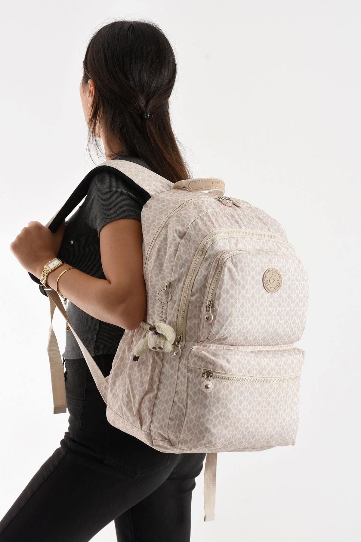 Ultra Hafif Sırt Çantası Okul Seyahat Unisex Desenli Krem (Model: 571-1C) 