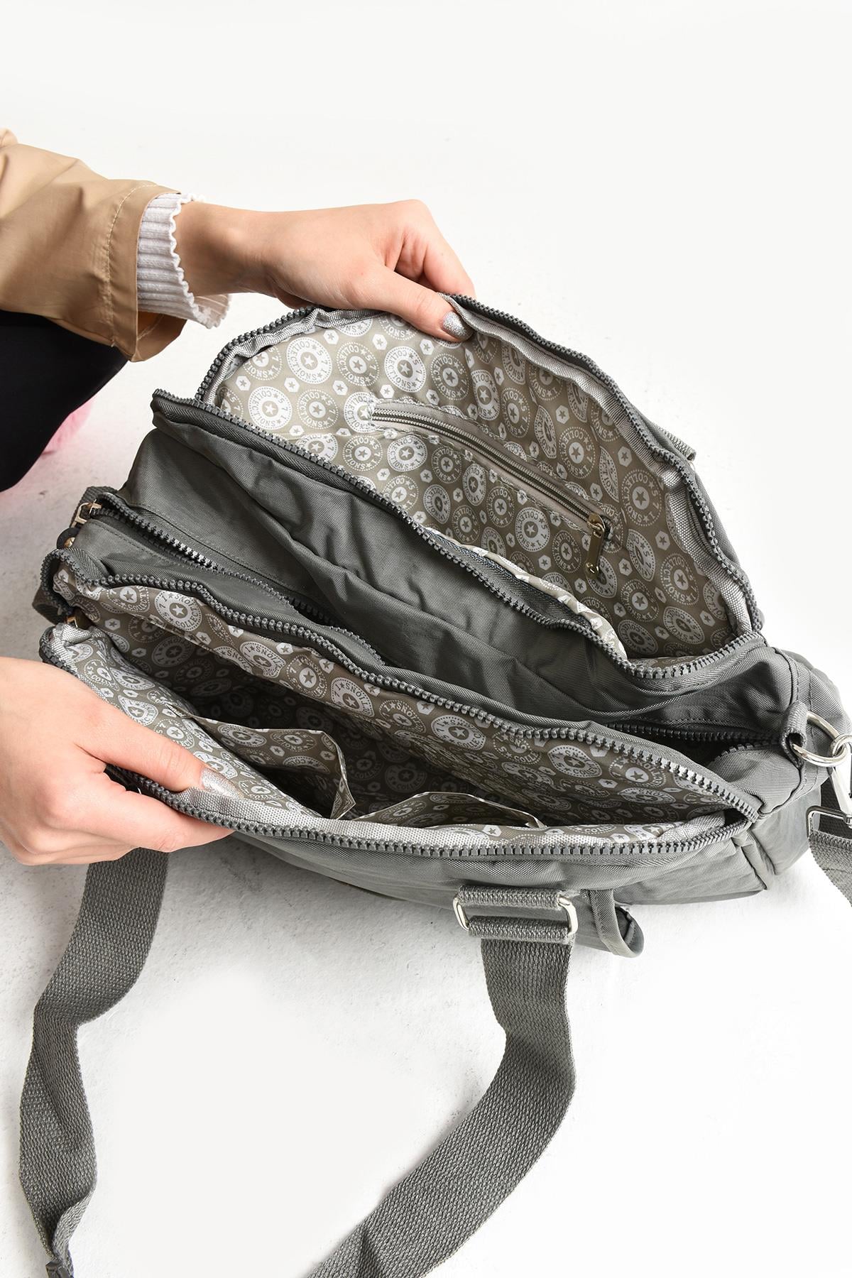 Ultra Hafif Su Geçirmez Çok Cepli Omuz Çantası Gri (Model: 571-5C) 