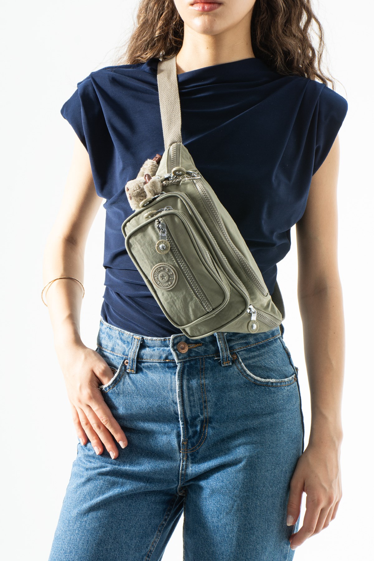 Unisex Çok Cepli, Su Geçirmez, Çapraz Askılı Bel Çantası (Freebag) Vizon Model: 571-7J