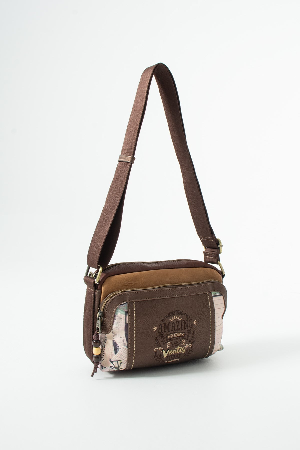 Ventis Amazing Vintage Kadın Omuz Çantası Çok Bölmeli Desenli Tasarım Kapitone Kahverengi Model: 571-21A