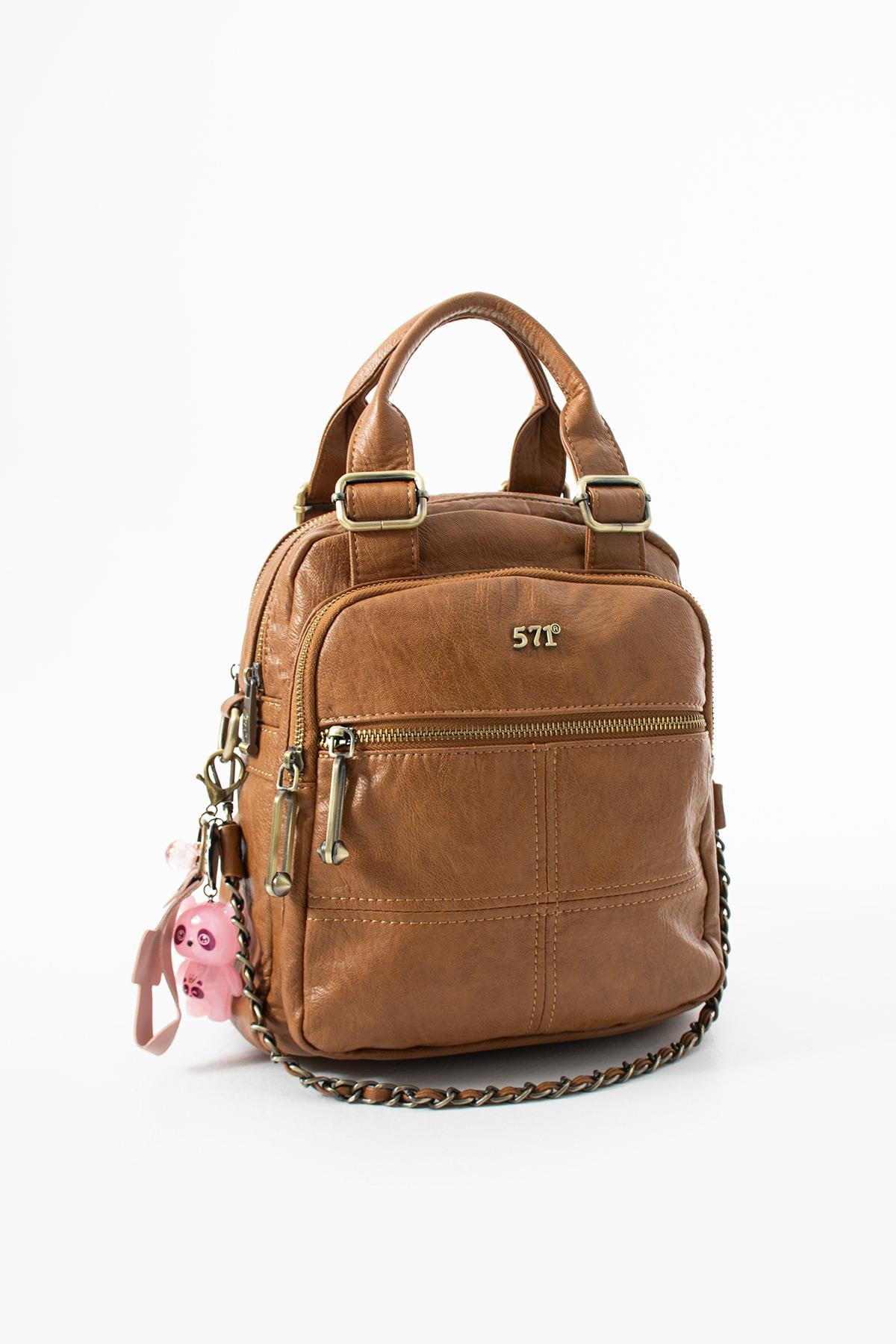 Yıkanmış Deri, Çok Fonksiyonlu Sırt ve Kol Çantası Taba Model: (571-17R)