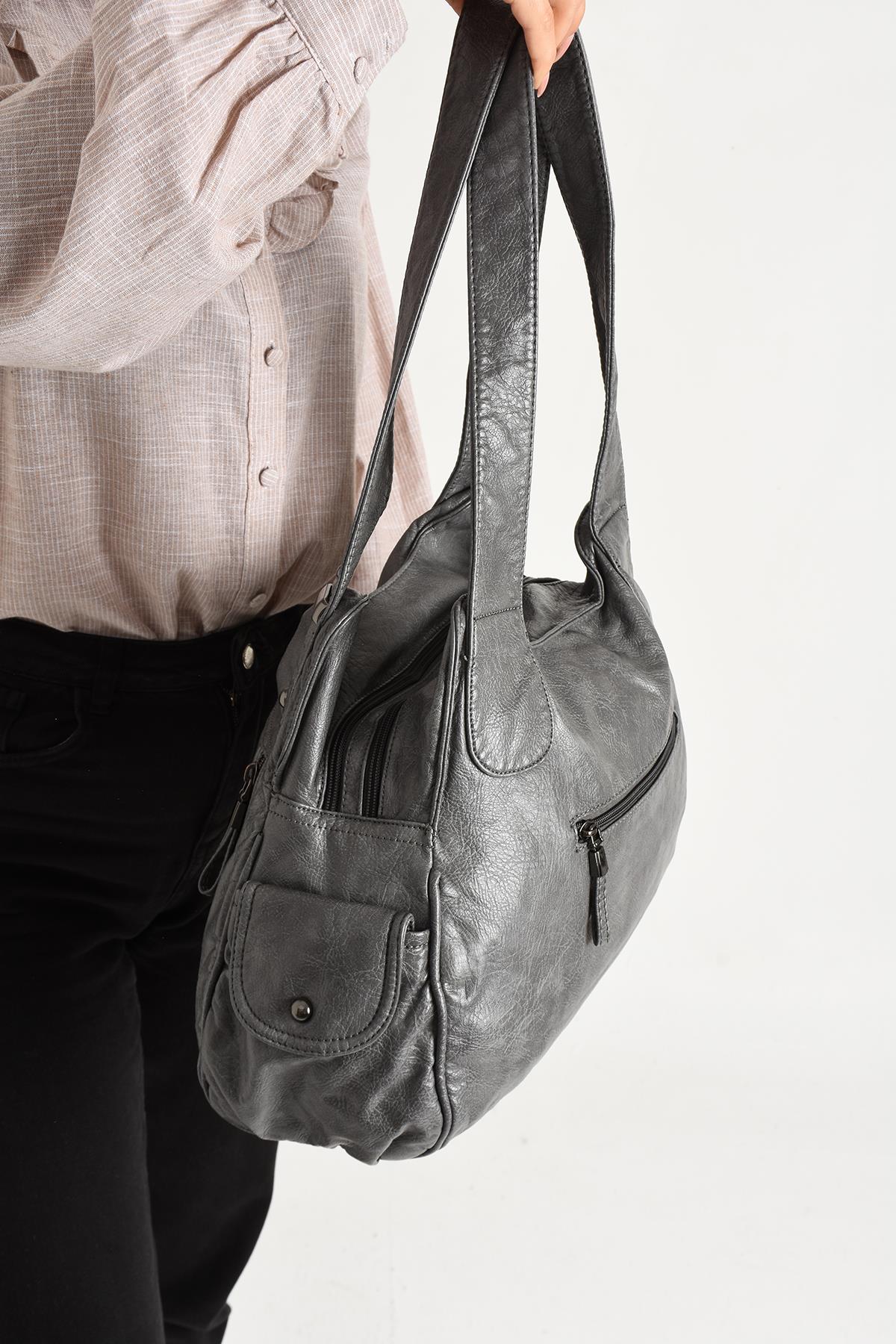 Suni Deri Omuz Çantası Gri (Model: 571-11-13C) 
