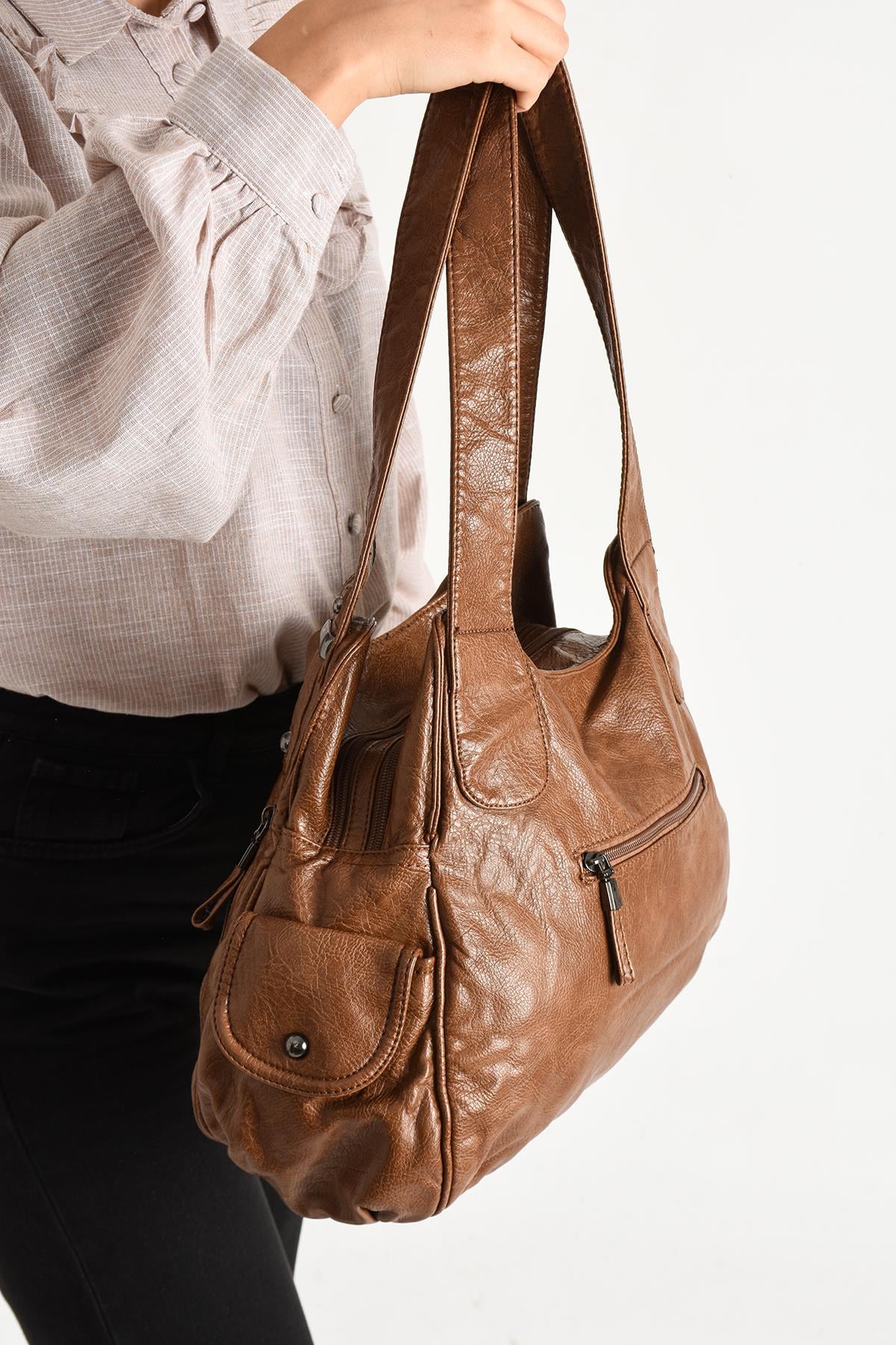 Suni Deri Omuz Çantası Taba (Model: 571-11-13C) 