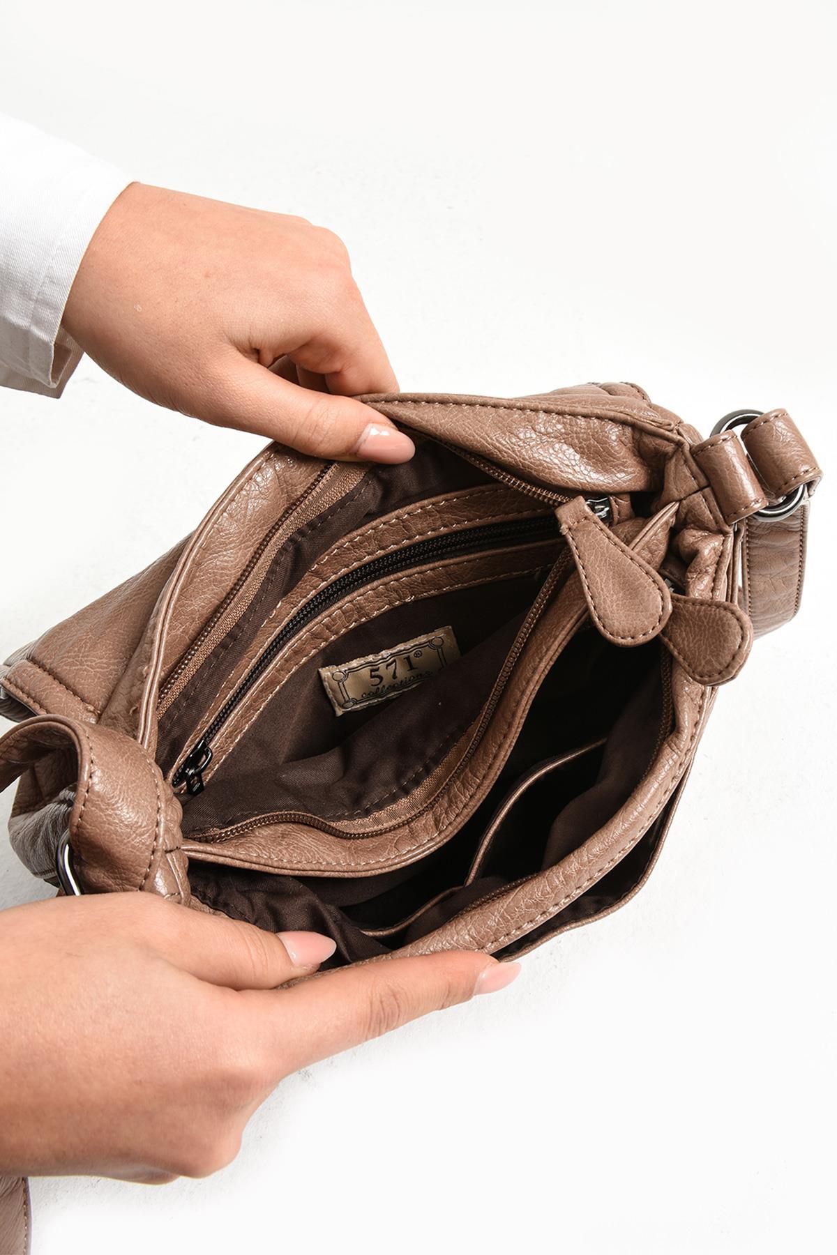 Suni Deri Omuz Çantası Vizon (Model: 571-11-13E) 
