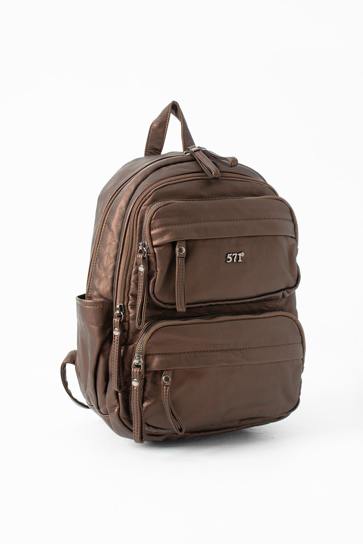 Yıkanmış Deri Sırt Çantası Bronz Model: (571-14-11U)
