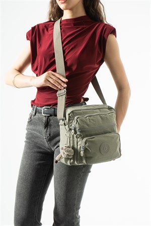 Ultra hafif, çok cepli , çok bölmeli Çapraz askılı Postacı çanta (spor, seyahat, gündelik ) Vizon Model: 571-6U
