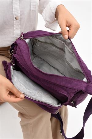 Çapraz Askılı Ultra Hafif Çok Cepli Bayan Omuz Çantası Mor (Model: 571-6G) 