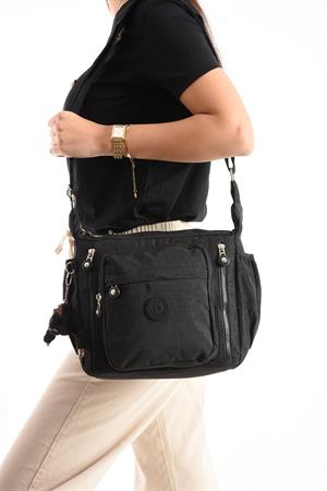 Çapraz Askılı Ultra Hafif Çok Cepli Bayan Omuz Çantası Siyah (Model: 571-6M) 
