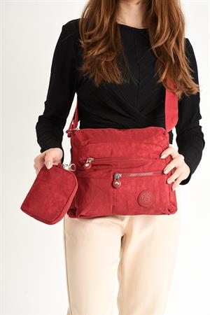 Çapraz Askılı Ultra Hafif Çok Cepli Omuz Çantası Kırmızı (Model: 571-6I)