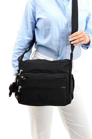 Çapraz Askılı Ultra Hafif Çok Cepli Bayan Omuz Çantası Siyah (Model: 571-6A) 