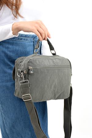 Çapraz Askılı Ultra Hafif Çok Cepli Bayan Omuz Çantası Gri (Model: 571-6P)