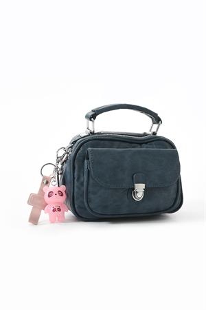 İki Fonksiyonlu Metal Basmalı Suni Deri Omuz Çantası Mavi (Model: 571-13-17H) 