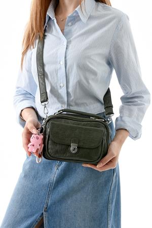 İki Fonksiyonlu Metal Basmalı Suni Deri Omuz, El Çantası Yeşil (Model: 571-13-17H) 