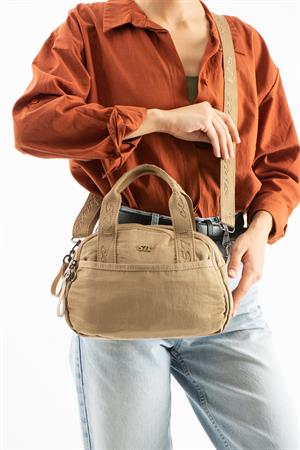 Yumuşak Dokulu Ultra Hafif, Esnek ve Su Geçirmez Polyamid Kumaş Omuz ve Kol Çantası Vizon Model: (571-13-14H)