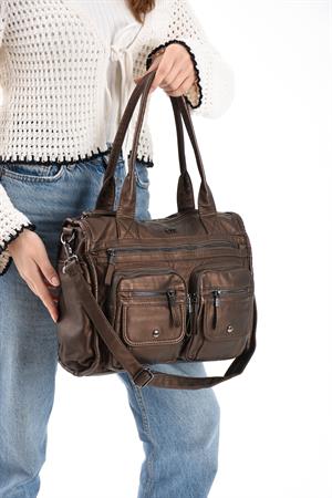 Suni Deri Omuz Çantası Bronz (Model: 571-13-10P) 
