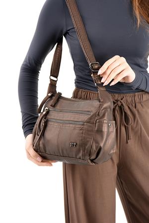 Suni Deri Omuz Çantası Bronz (Model: 571-13-10M) 