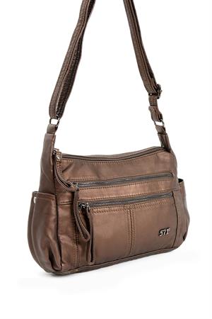 Suni Deri Omuz Çantası Bronz (Model: 571-13-10M) 