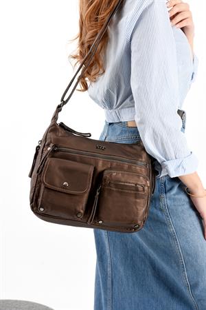 Suni Deri Omuz Çantası Bronz (Model: 571-13-10K) 