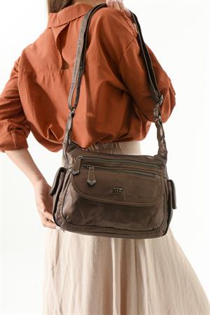 Suni Deri Omuz Çantası Bronz (Model: 571-13-10L) 