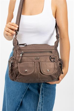 Suni Deri Omuz Çantası Bronz (Model: 571-11-10G) 