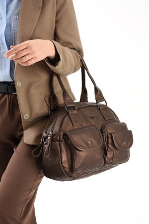 Suni Deri Omuz Çantası Bronz (Model: 571-13-10N) 