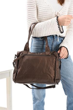 Suni Deri Omuz Çantası Bronz (Model: 571-13-10P) 