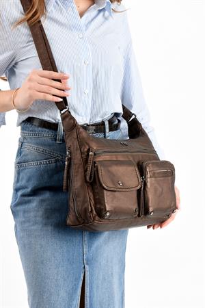 Suni Deri Omuz Çantası Bronz (Model: 571-13-10K) 