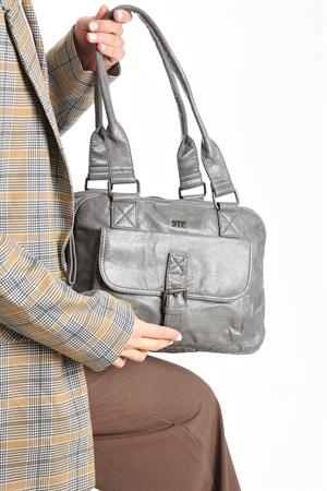 Suni Deri Omuz Çantası Gri (Model: 571-13-13K) 