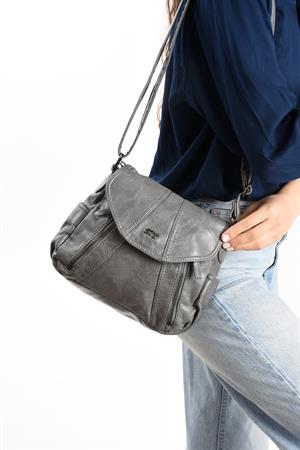 Suni Deri Omuz Çantası Gri (Model: 571-13-13N) 