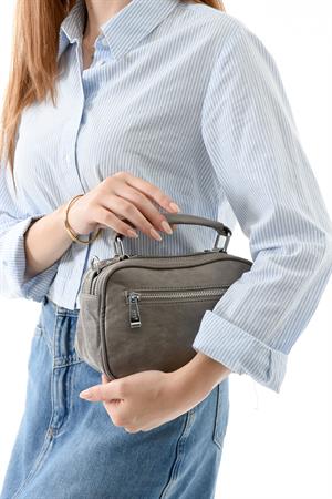İki Fonksiyonlu Metal Basmalı Suni Deri Omuz, El Çantası Gri (Model: 571-13-17H) 
