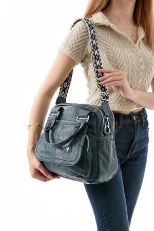 İki Fonksiyonlu Suni Deri Omuz, El Çantası Mavi (Model: 571-13-17L) 