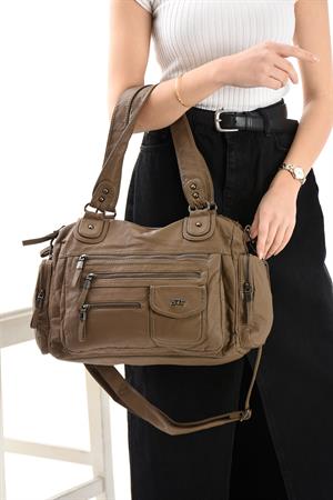 Suni Deri Omuz Çantası Vizon (Model: 571-13-10R) 