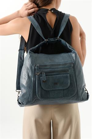 Suni Deri Sırt Çantası Mavi (Model: 571-13-13M)