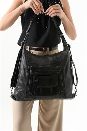 Suni Deri Sırt Çantası Siyah (Model: 571-13-13M)