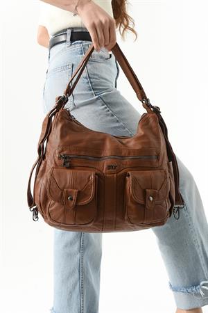 Suni Deri Sırt Çantası Taba (Model: 571-13-10B)