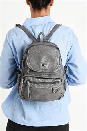 Suni Deri yumuşak dokumalı  Sırt Çantası Gri (Model: 571-11-12H)