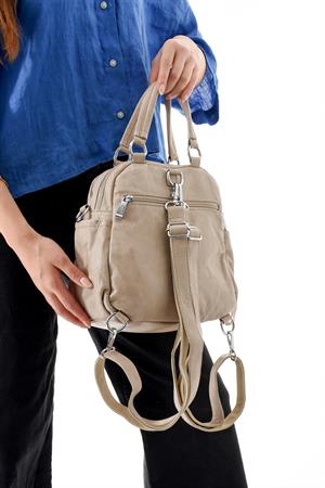 Üç Fonksiyonlu Suni Deri Sırt, Omuz, ve El Çantası Vizon (Model: 571-13-17B)