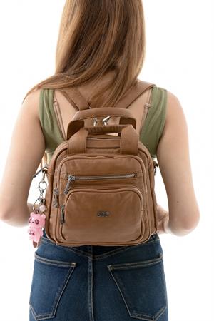 Üç Fonksiyonlu Suni Deri Sırt, Omuz, ve El Çantası Kahve Rengi (Model: 571-13-17K)