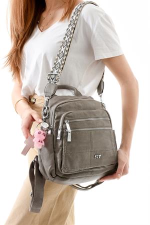 Üç Fonksiyonlu Suni Deri Sırt, Omuz, ve El Çantası Gri (Model: 571-13-17C)